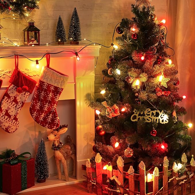 Brightown 25 Pack C9 LED Christmas Light Bulbs, Red and Warm White Plastic C9 Shatterproof LED Bulbs Replacement for Christmas String Lights, E17 Intermediate Base