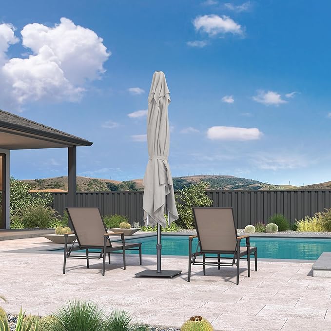 PURPLE LEAF 10 X 10 FT Semi-Auto Outdoor Patio Umbrella Market Table Sun Umbrellas with 8 Aluminum Sturdy Ribs for Backyard Deck Garden Pool (Gray Pole Beige Canopy)