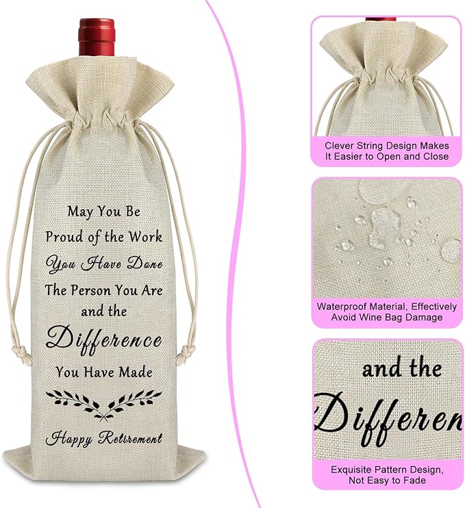 Goodbye Farewell Gift Happy Retirement Gift for Coworker Men Women Veteran Wine Bag Appreciation Gift Burlap Drawstring Wine Bag Christmas Gift for Retirees Employee Teacher Police Firefighter Soldier