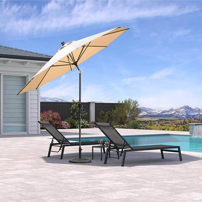 PURPLE LEAF 10' Round Patio Umbrella Outdoor Table Umbrella Aluminum Frame Market Umbrella Sun Umbrella with 8 Sturdy Ribs & Tilt for Garden Deck Lawn & Pool Beige