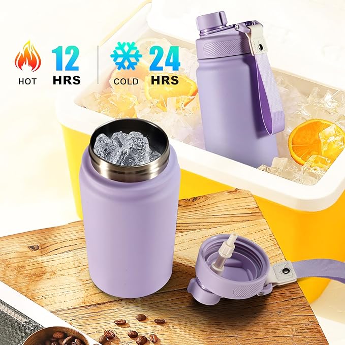 25 oz gym water bottle with straw, leak proof - men's/women's sports metal water bottle - double vacuum insulated stainless steel water bottle for gym, outdoors or traveling