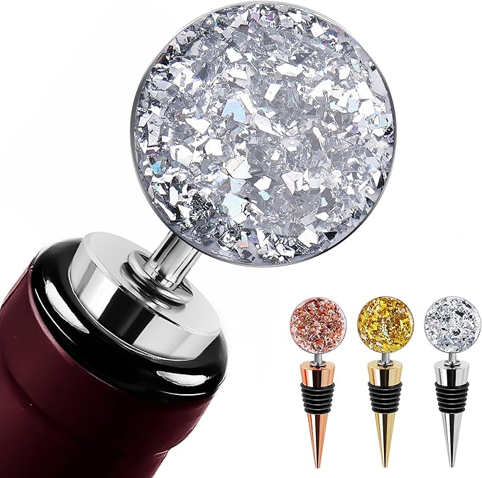 LIZIMANDU Wine Bottle Stoppers,Stainless Steel Wine Stoppers For Gifts, Bar, Holiday Party, Wedding(3-Bling)