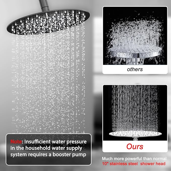 Shower Faucet Set 10IN Brass Rough-In Valve Body Trim Kit Rainfall Included Handle Accessories Complete 2 Functions with Rain Head and Handheld Bathroom Systems (10'', Matte Black)