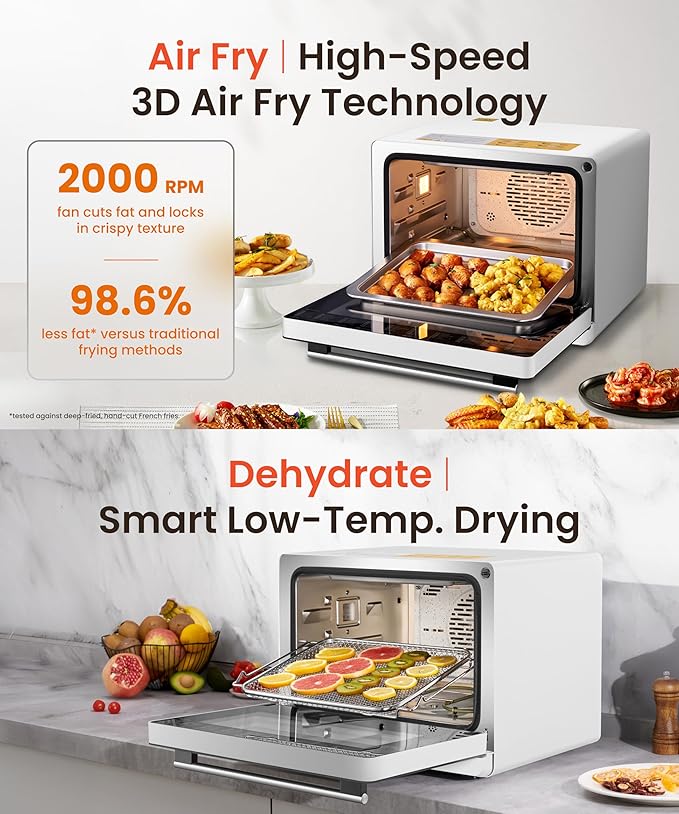 FOTILE HYZK32-E3 ChefCubii 1.1 cu. ft. 4-in-1 Steam-Combi Oven with Steam-Bake, Air Fry, Convection, Dehydrator Functions, and 50 Preset Menus,White