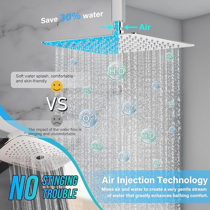 Deluxe Shower Faucet Set, Rain Shower System, 10 inch Ceiling Shower Faucet with Handheld Shower Head, Polished Chrome