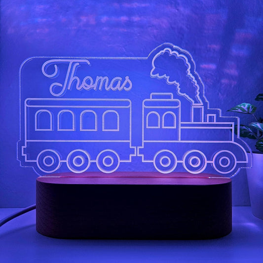 Personalized Night Light | Custom Nightlight for Kids | Nursery Baby Room Decor | Children's Bedroom Gift | LED colors | Stars Night Light (Train)