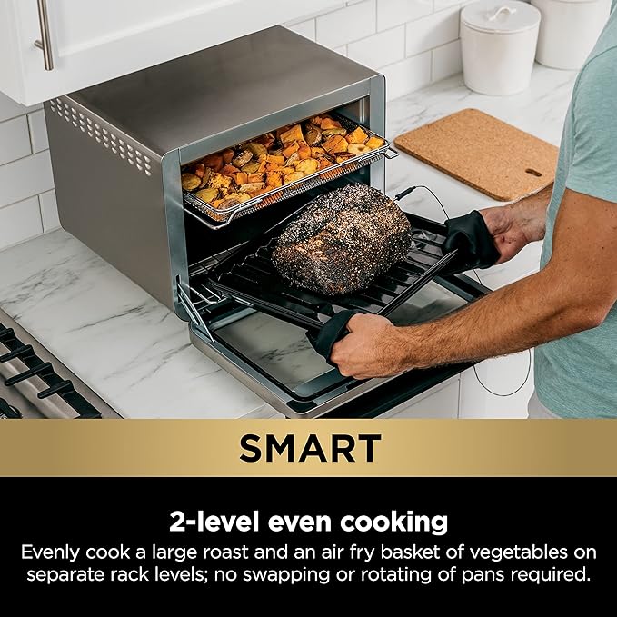 Ninja DT251 Foodi 10-in-1 Smart XL Air Fry Oven, Bake, Broil, Toast, Roast, Digital Toaster, Thermometer, True Surround Convection up to 450°F, includes 6 trays & Recipe Guide, Silver
