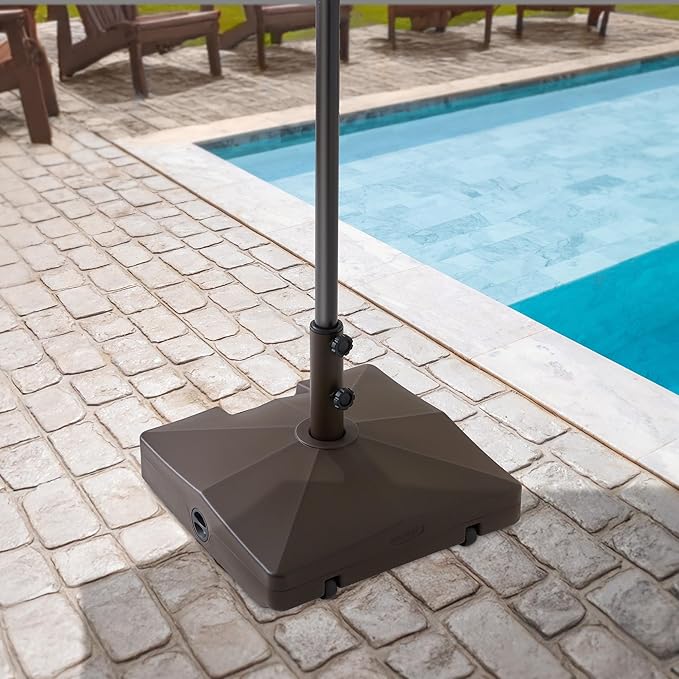 Casafield Patio Umbrella Base, 64lb Capacity, Fillable Heavy Duty Rolling Stand with Handle for Outdoor, Patio, Lawn, Deck, Poolside - Brown