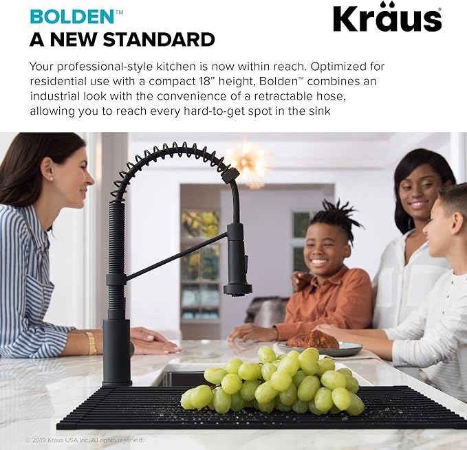 Kraus KPF-1610MB-KSD-43MB Bolden 18-Inch Single Handle Commercial Style Pull-Down Kitchen Faucet with Soap Dispenser, Matte Black