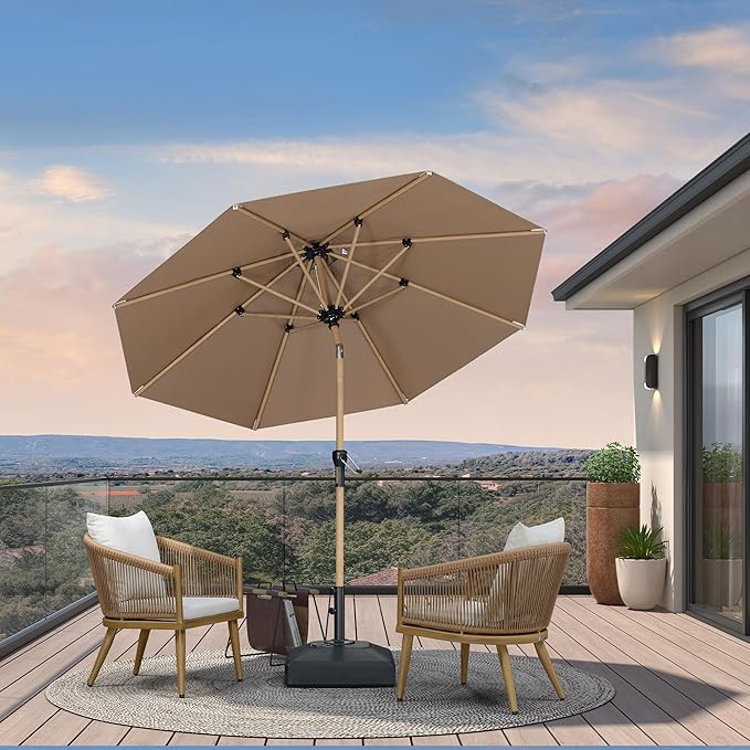 PURPLE LEAF 8 Feet Patio Umbrella Outdoor Table Umbrella Aluminum Market Umbrella with Push Button Tilt & 8 Sturdy Ribs and Crank Round Commercial Sun Umbrella for Garden Patio Balcony, Taupe