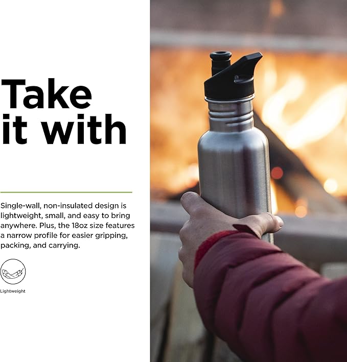 KLEAN KANTEEN Classic Narrow Sport Cap Brushed Stainless Bottle 532Ml, 1 EA