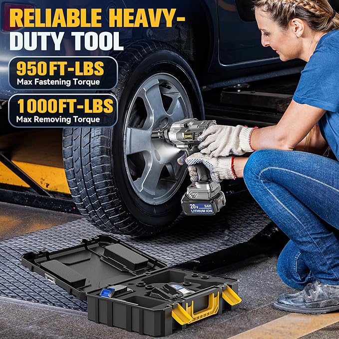 Cordless Impact Wrench 1/2 inch Compatible with DeWalt 20V Battery, 1000 Ft-lbs (1360N.m) Brushless High Torque Impact Driver with 2x5.0AH Battery & 6 Sockets, Power Impact Gun for Car Truck Mower