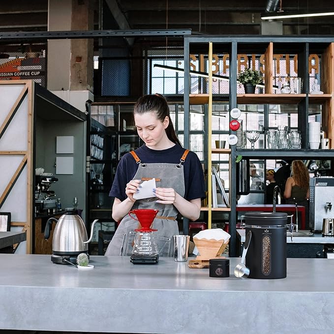 Coffee canister for ground coffee with Transparent Window,Date Tracker,CO2 Valve 304 Stainless Steel Kitchen Food Airtight storage container for Coffee Beans or Grounds, Tea, Sugar(Silver 22OZ)