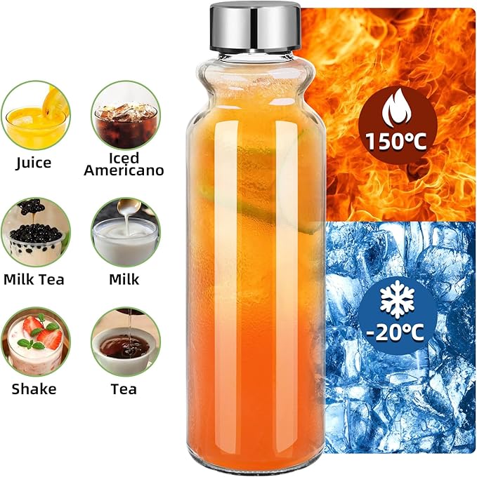 GoldArea Glass Water Bottles - 2 Packs 18oz Glass Bottles with Lids - Ideal for Juice, Juice Cleanses, and Reusable Juicing Bottles，Wide Mouth Liquid Storage Containers for Refrigerator