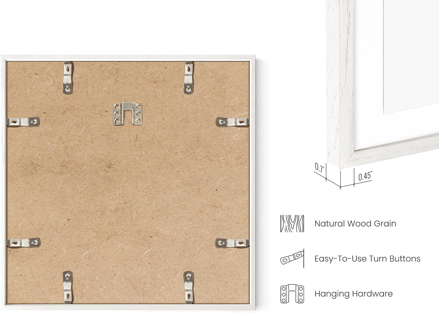 HAUS AND HUES Solid Oak Wood 12”x12” Picture Frames Matted to 8”x8” Set of 3 - Square White Frames 12x12, White Frame with Mat, 12 x 12 Frames, Square Picture Frame 12x12, White Wood Frame