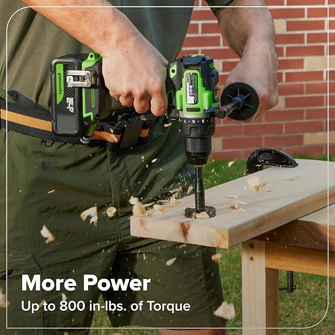 Greenworks 24V Cordless Brushless 800 in-lbs Drill/Driver, Professional Grade,21 Clutch, 4.0Ah USB-C Battery (24,000mAh Power Bank),65W USB-C Fast Charger(3-Port) and USB C to USB C Cable(3.3FT)
