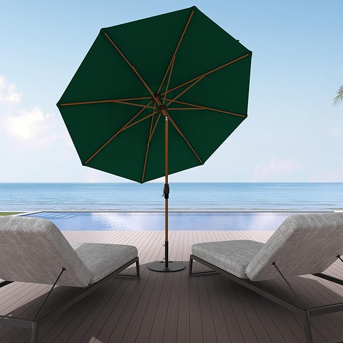 Midtown Umbrellas Sunbrella Umbrella Large Patio Umbrella 2-10 Feet Forrest Green Fabric, Auto-Tilt Aluminum Frame Backyard Umbrella, Deck Umbrella, Garden Umbrella & Porch Umbrella - Wooden Pole