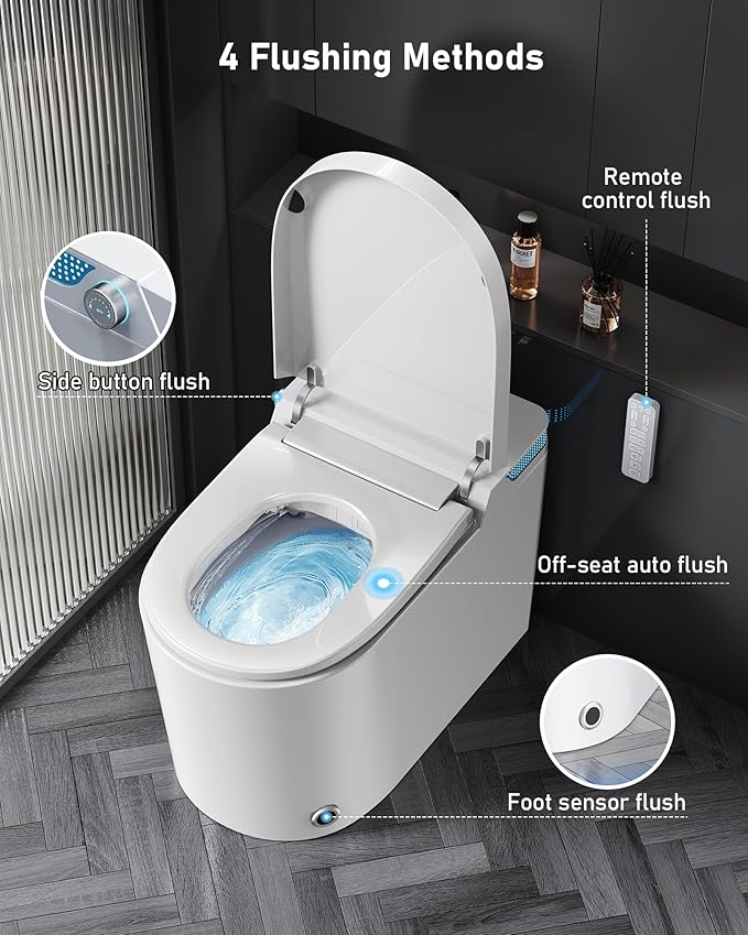 Glendan Modern Smart Toilet with Bidet Built In, One Piece Toilet With Auto Open/Close, Powerful Flush, Warm Water Wash, Foam Shield, Smart Bidet With Heated Seat, Dryer, Night Light & Remote