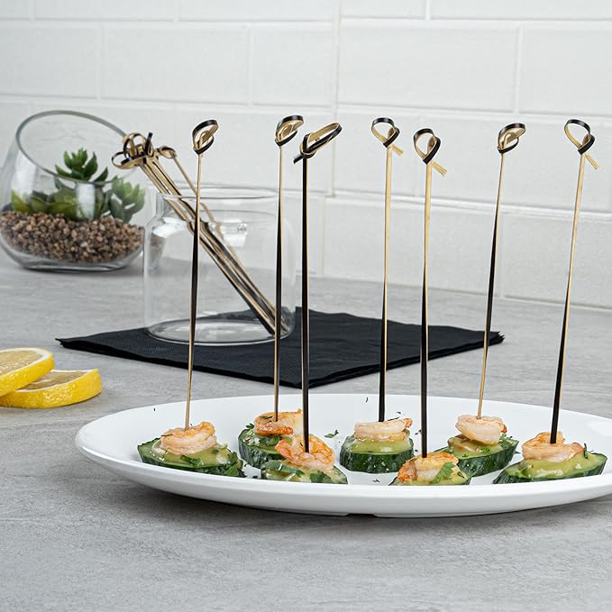 Restaurantware 6 Inch Twisted Bamboo Skewers 1000 Sturdy Disposable Bamboo Food Picks - Sturdy Looped Knot Black Bamboo Appetizer Picks Sustainable For Serving Appetizers and Cocktail Garnishes