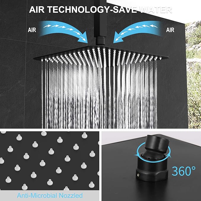 SunCleanse Rainfall Shower Faucet Set Matte Black Shower Combo Set for Bathroom with High Pressure 10 inch Shower Head with Handheld Shower Valves Shower Head and Handheld Ceiling Mounted