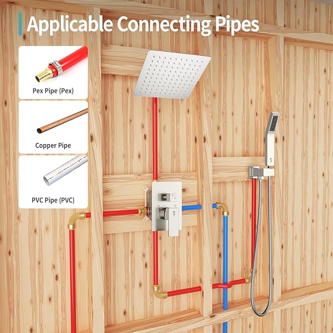 SR SUN RISE Shower Faucet Set - Shower Valve with 8 Inch Rainfall Shower Head and Handheld Shower - Wall Mounted Shower System with Rough In Valve and Shower Faucet Trim Repair Kits - Brushed Nickel