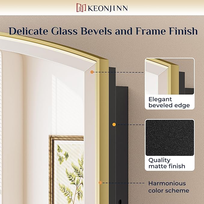 Keonjinn Medicine Cabinet 16 x 26 Inch, Surface Mount or Recessed Cabinets with Mirrors, Gold Metal Framed Wall Mirror with Storage, 2 Adjustable Shelves, Beveled Edge Frame