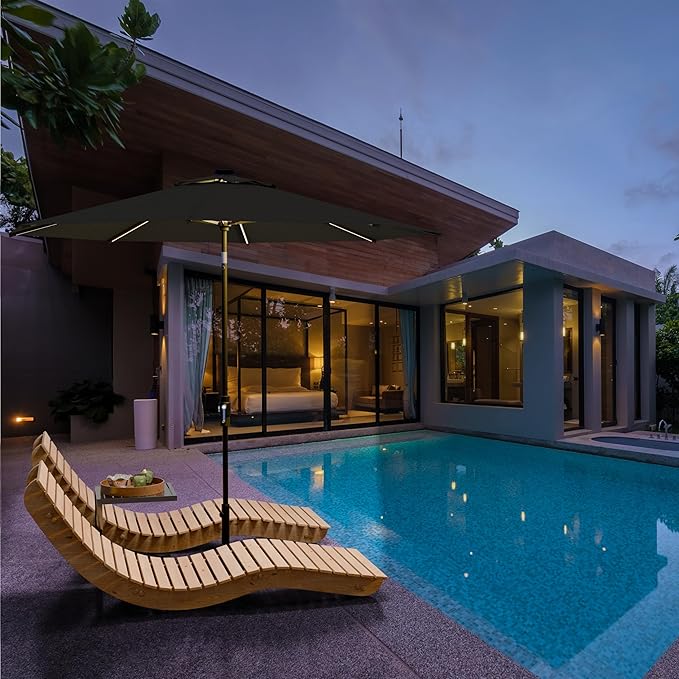 Midtown Umbrellas Led Swilt Sunbrella Umbrella 9 Ft Patio Umbrella With Sunbrella Spectrum Carbon Acrylic Fabric - Deck Patio Umbrella, Backyard Umbrella, Garden Umbrella & Pool Umbrella - Black Pole