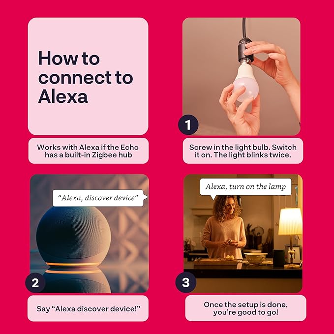 innr Smart Light Bulbs, A19 Zigbee, Works with Philips Hue* and Alexa (Bridge Required), Soft White Light Bulb, Dimmable, E26 LED Bulb 60 Watt, Warm White, 830lm, 4-Pack