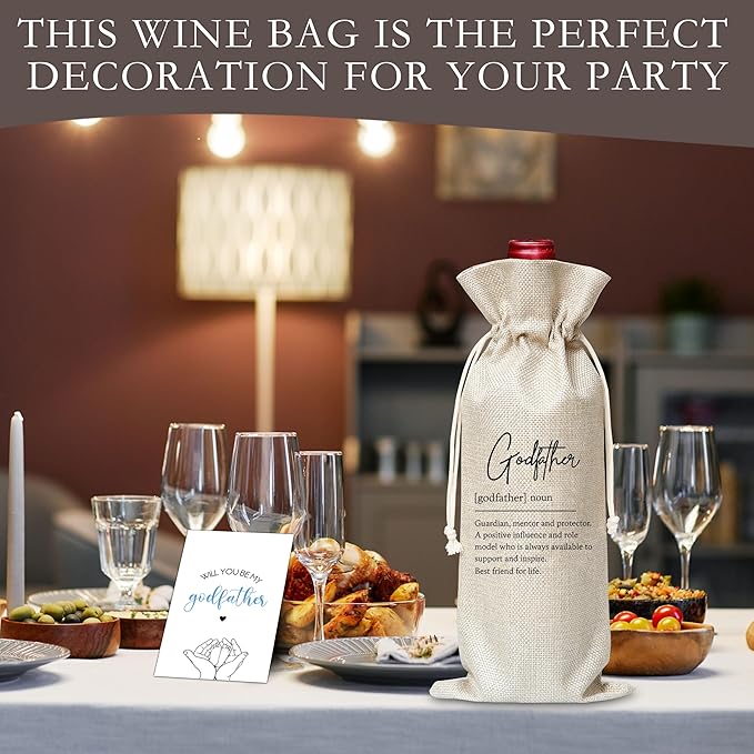 Godfather Gifts Wine Bag & Card, Godfather Proposal Gifts, Wine Bag For God Father Uncle, Godfather Definition Wine Bag For Baby Shower Baby Announcement Baptism, Will You Be My Godfather Gifts -03