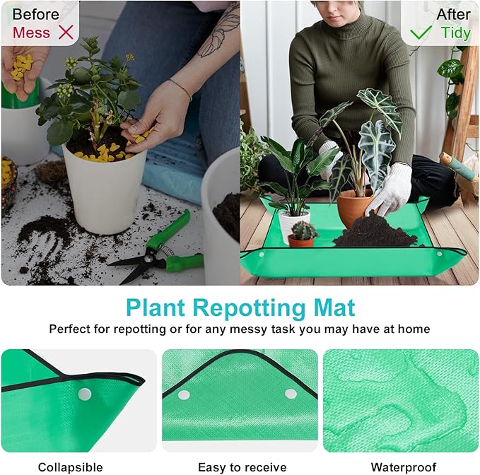 Garden Tool Set with Non Slip Rubber Grip,11 Piece Stainless Steel Gardening Tool Sets,Heavy Duty Outdoor Hand Tools Kit,Durable Tote Bag,Repotting mat,Uprooting Weeding Tool,Ideal Gifts for Women Men