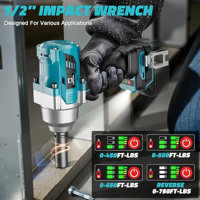Cordless Impact Wrench 1/2 inch for Makita 18v Battery – Brushless High Torque Impact Driver Gun with 750Ft-lbs Torque, LED Work Light, Ergonomic Design for Heavy-Duty Performance(no battery)