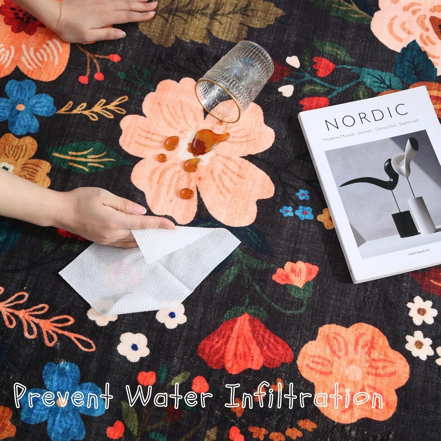 Runner Rug for Hallways Kitchen Rug Non Slip 2'x 6' Washable Runner Rugs with Rubber Backing Soft Floral Carpet Runner for Hallways, Kitchen, Laundry, Bedroom, Bathroom(Black)