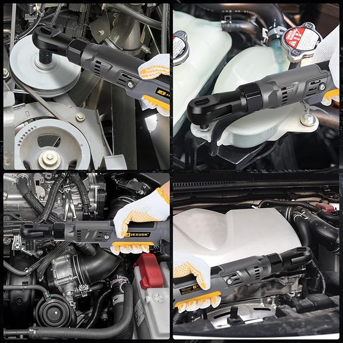 120Nm Cordless Ratchet Wrench, 3/8" 89 FT-LBS Brushless Ratchet Set with 2 x 2.0A Battery, 21V Electric Matraca Electrica with Variable Speed 7Sockets,1/4" Adapter,1/2" Adapter,3" Extension Bar