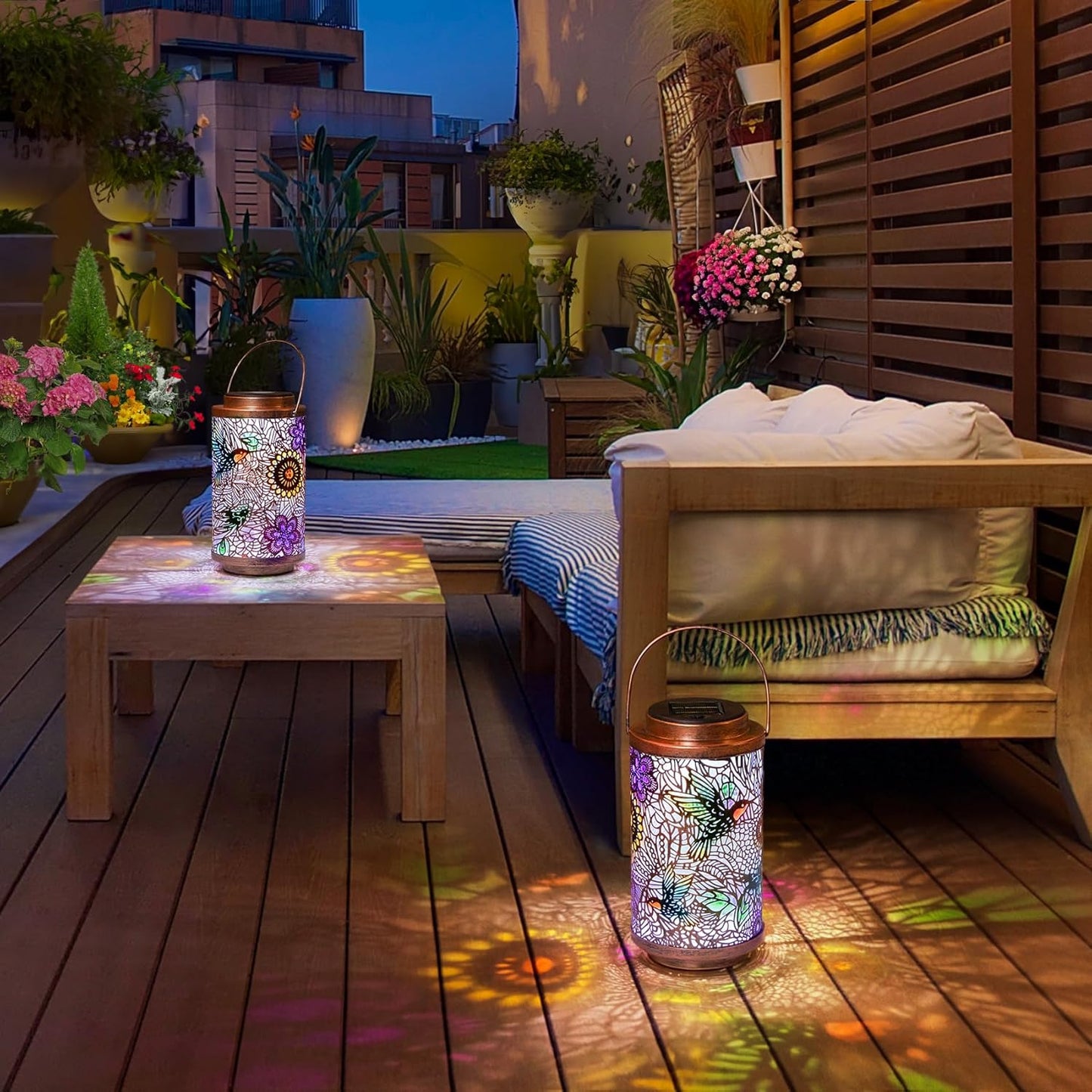 2Pack Solar Lanterns Outdoor Waterproof Hummingbird Colorful Garden Gifts for Mom, Multicolor Solar Lights Lantern for Backyard Garden, Pathway, Outside, Mothers' Day Gifts for Grandma Women