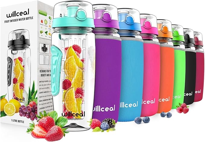 Fruit Infuser Water Bottle 32oz- Durable, Large - BPA Free Tritan, Flip Lid, Leak Proof Design - Sports, Camping