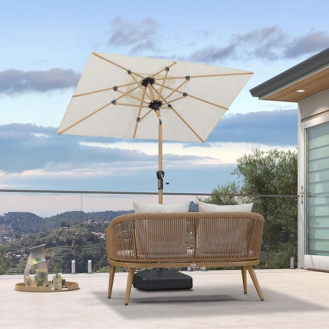 PURPLE LEAF 4' x 6' Market Umbrella Patio Umbrella Outdoor Table Umbrella Aluminum with Push Button Tilt & 8 Sturdy Ribs and Crank Rectangular Outdoor Umbrellas for Pool Backyard Beach, Cream