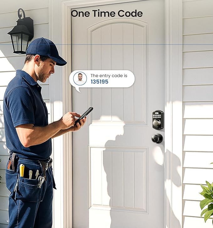 Veise Keyless Entry Door Lock with 2 Knobs, Electronic Backlit Keypad Deadbolt with Handle Set, Auto Lock, One-time Codes, Smart Deadbolt for Front Door, Easy Installation, Matte Black