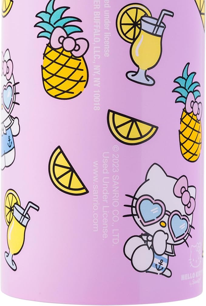 Silver Buffalo Sanrio Hello Kitty Summer Pineapples And Lemonade Stainless Steel Water Bottle, 25 Ounces