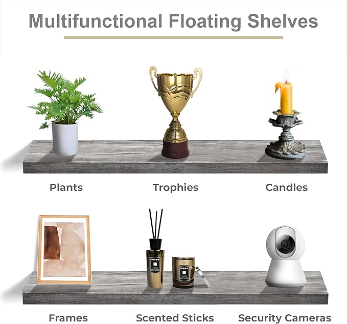 Sorbus Floating Shelves for Wall - 48 Inch Long Bathroom Shelves, Wall Decor for Bedroom, Kitchen, Living Room & Book Storage - Mounted Floating Shelf with Invisible Brackets (Gray, 2 Pack)