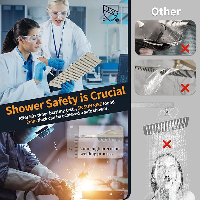 SR SUN RISE Shower Faucet - 16 Inch Rain Shower System - All Metal Shower Fixtures - Brushed Nickel