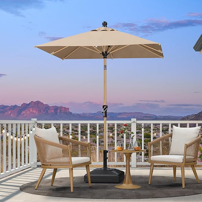 PURPLE LEAF 6' x 6' Market Umbrella Outdoor Table Umbrella Aluminum Patio Umbrella with Push Button Tilt & 8 Sturdy Ribs and Crank Outdoor Umbrellas for Deck Backyard Beach, Taupe