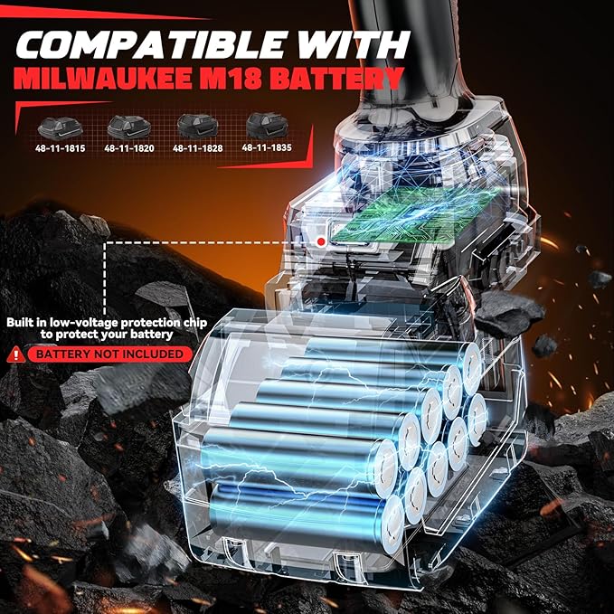 Cordless Impact Wrench 1/2" Compatible with Milwaukee 18v Battery, 750 Ft-lbs High Torque Impact Driver with 6Pcs Sockets & Storage Case, Brushless Impact Gun with 4-Speed & LED Light(Bare Tool)