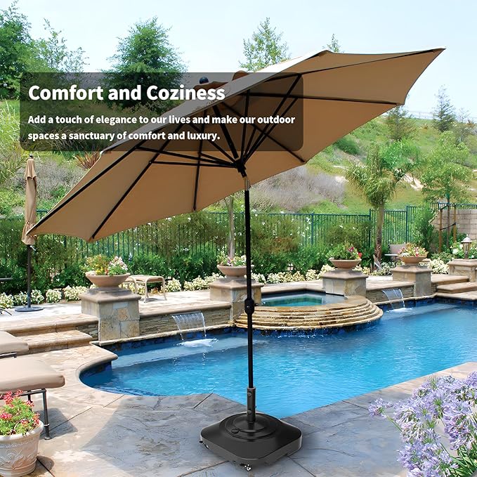 🥇 Patio Umbrella Base Heavy Duty with Wheels, Max 100lb Fillable Umbrella Stand Mobile Square Market Stand, Windproof Outdoor Umbrella Holder for Deck, Poolside, Lawn, Fits Muti Sized Umbrellas