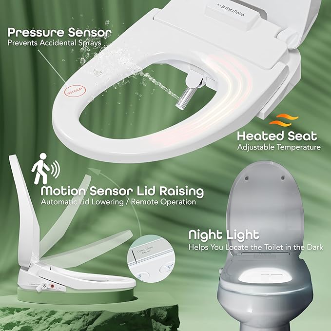 BidetMate 3500 Series Electric Bidet with Dryer, Heated Smart Toilet Seat with Automatic Opening and Closing Lid & Seat, Unlimited Heated Water, Remote, Warm Air Dryer, and Self-Cleaning - Elongated