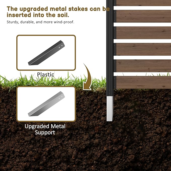 MUPATER 49” H×78” W Outdoor Privacy Screen Fence, No Dig Wooden Privacy Fence Panel for Hard Ground and Soil, 2 Way to Use, Privacy Wall with Aluminum Post, Air Conditioner Fence, Brown (2 Panels)