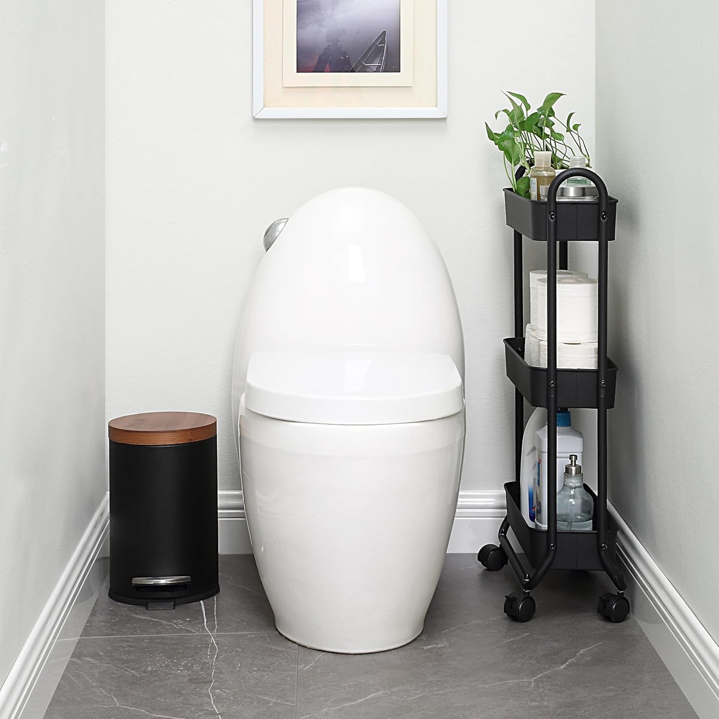 SunnyPoint Slim Rolling Storage Cart, 3 Tier Bathroom Storage Organizer Bathroom, Laundry Utility Cart (Black)