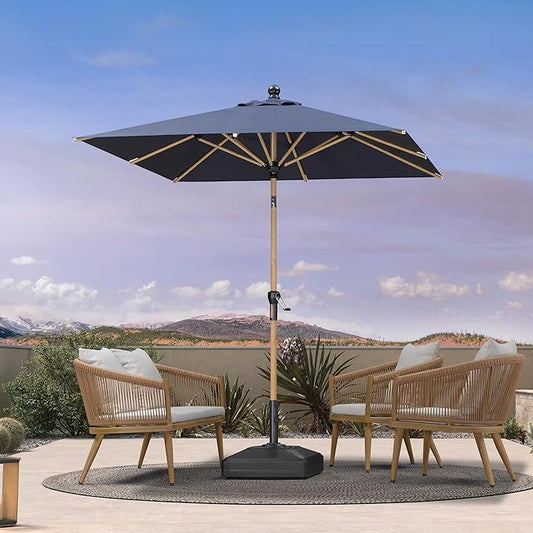 PURPLE LEAF 6.5' x 6.5' Square Patio Umbrella Market Umbrella Aluminum Outdoor Table Umbrella with Push Button Tilt & 8 Sturdy Ribs and Crank Commercial Sun Umbrella for Pool Backyard Deck, Navy Blue