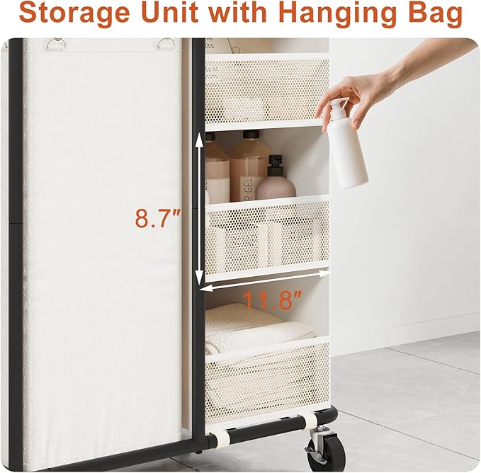 WOWLIVE Laundry Sorter with Wheels 100L Rolling Laundry Hamper with Hanging and Removable Bag Laundry Cart with Steel Frame and Storage Unit Large Basket Organizer for Dorm Room, Bathroom (Beige)