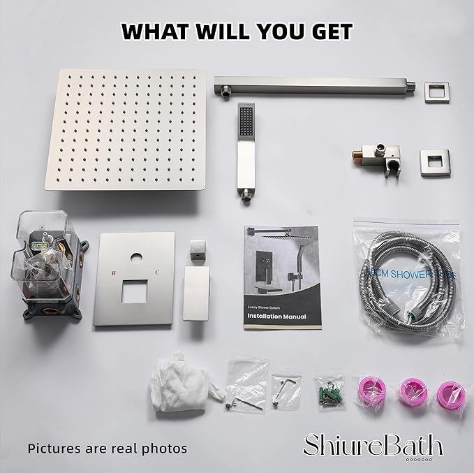 10 Inch Shower Faucet Set, Rainfall Shower System with Square Fixed Shower Head and High Pressure Handheld Shower Head, Spray Wall Mounted Rainfall Shower Fixtures, Brushed Nickel