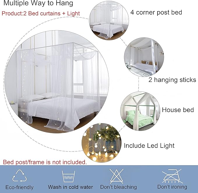 Akiky Canopy Curtains for Girls with LED Light King California King Bed Curtains Frame Bed,Valance Scarves Great for Bed,Windows,Wedding Parties(King,Pink)